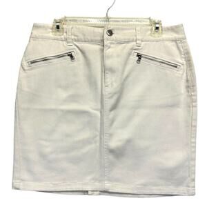 Lauren Ralph‎ Lauren Jean Co White Denim Jean Skirt Size 8 Stretches Vintage